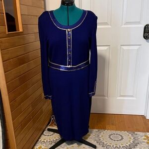 St. John’s Women’s Navy Long Sleeve Midi Evening Dress with Gold Trim